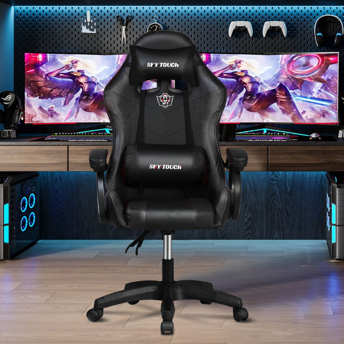 SKY-TOUCH Gaming Chair,Adjustable Computer Chair Pc Office Pu Leather High Back, Ergonomic design Lumbar Support,Comfortable Armrest Headrest