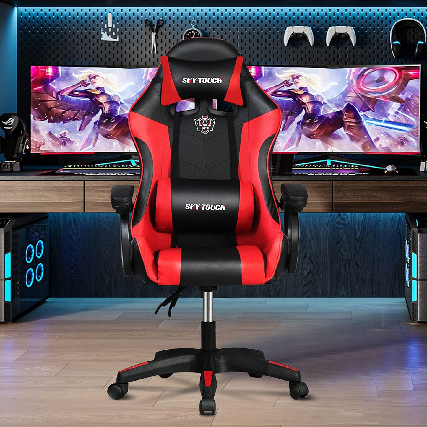 SKY-TOUCH Gaming Chair,Adjustable Computer Chair Pc Office Pu Leather High Back, Ergonomic design Lumbar Support,Comfortable Armrest Headrest