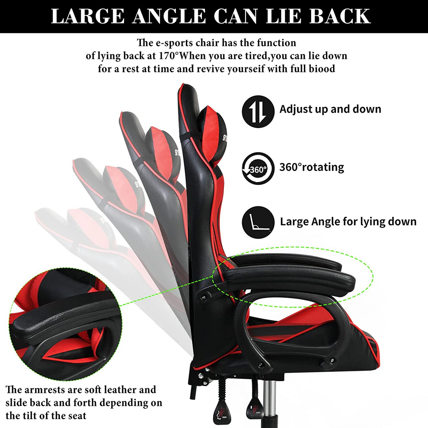 SKY-TOUCH Gaming Chair,Adjustable Computer Chair Pc Office Pu Leather High Back, Ergonomic design Lumbar Support,Comfortable Armrest Headrest