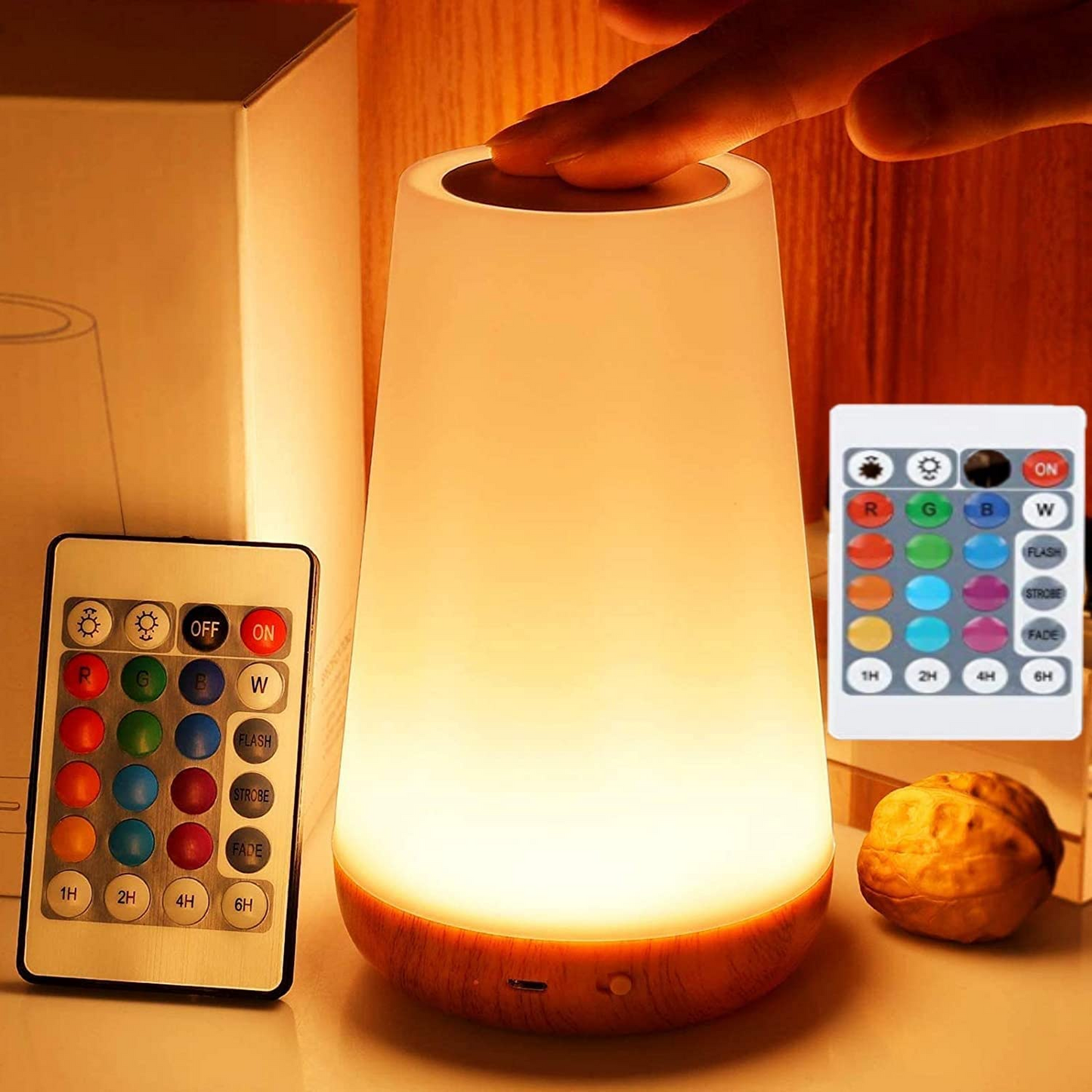 ضوء ليلي LED من SKY-TOUCH، مصباح بجانب السرير لغرفة النوم، مصباح ليلي ملون قابل للتعتيم مع تحكم باللمس وتحكم عن بعد في السطوع قابل للتعديل لغرفة النوم وغرفة الأطفال وغرفة المعيشة، قابل لإعادة الشحن عبر USB