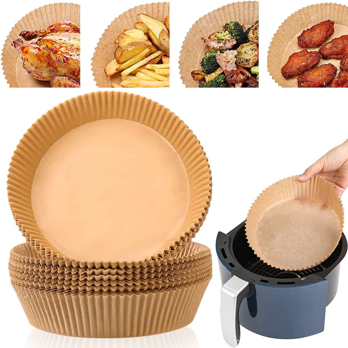 SKY-TOUCH 100pcs Air Fryer Disposable Paper,Non Stick Parchment Paper for Air Fryer Liners,Round Food Grade Baking Paper for Air Fryer