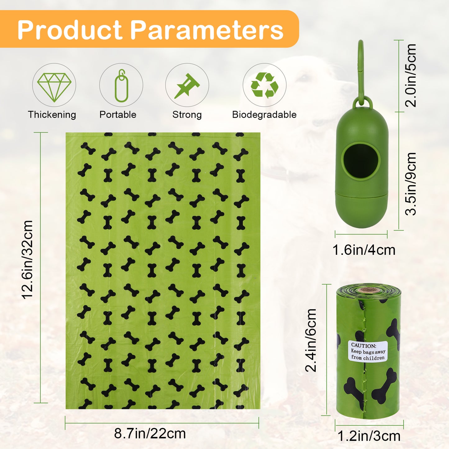 SKY-TOUCH 20Rolls-300pcs Dog Poop Bags Pet Dog Supplies for Dogs include 1pcs Green Adjustable Dispenser,Extra Thick and Strong, 100% Leak Proof, Biodegradable Waste Bag