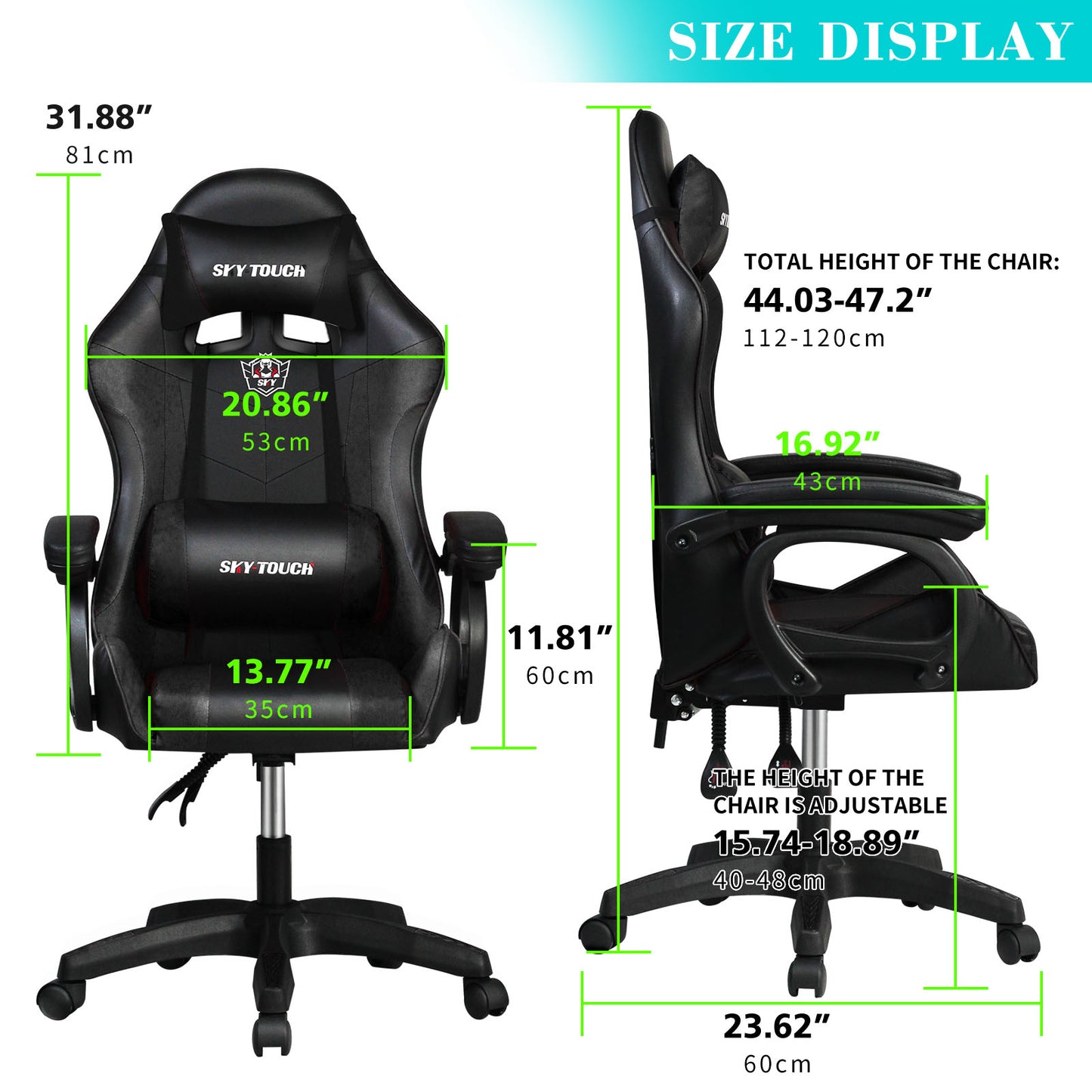 SKY-TOUCH Gaming Chair,Adjustable Computer Chair Pc Office Pu Leather High Back, Ergonomic design Lumbar Support,Comfortable Armrest Headrest