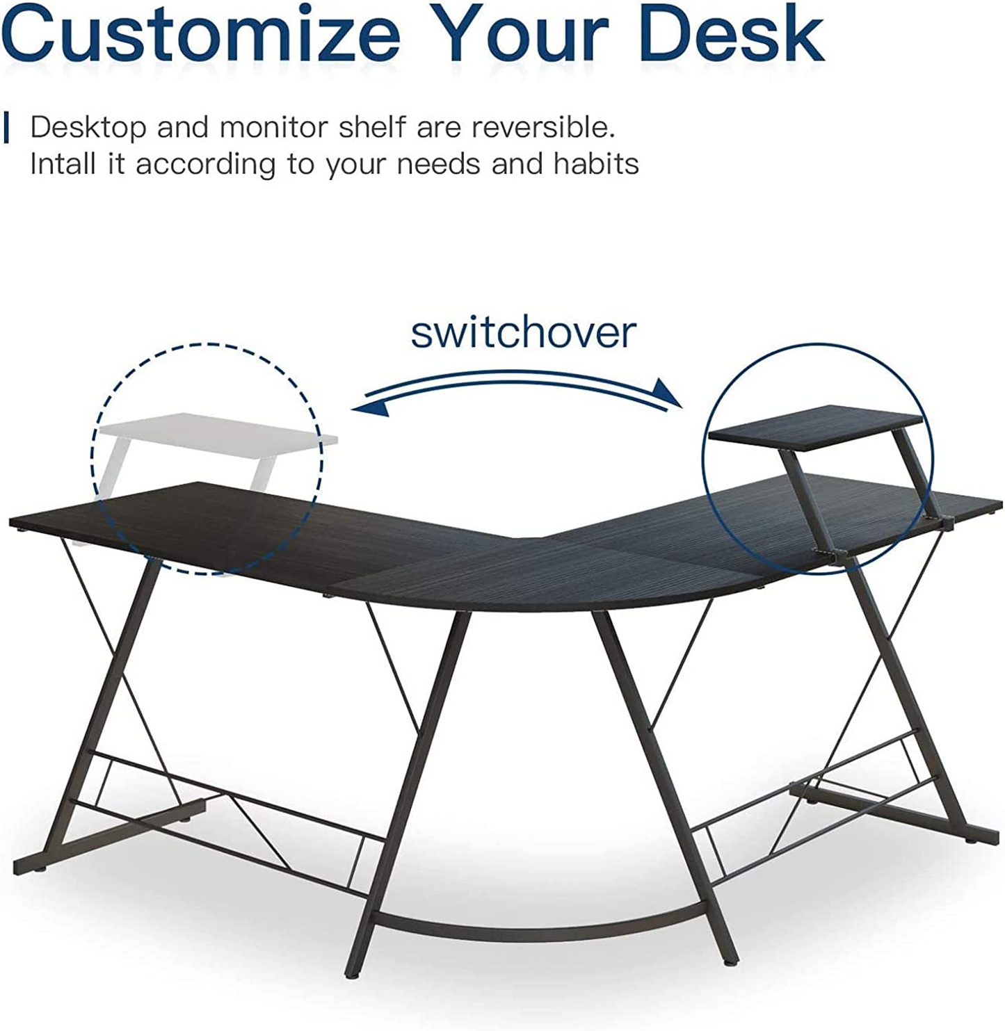 SKY-TOUCH L-Shaped Gaming Desk - 50.8x18.1x28inch" Home Office Corner Desk with Shelf, Large Monitor Stand, Sturdy Writing Workstation, Round Edge