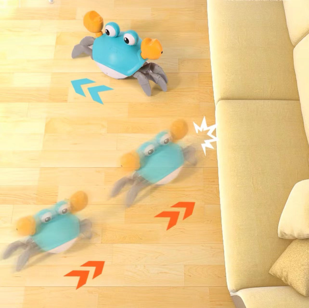 SKY-TOUCH Electric Runaway Crab,Crawling Crab Baby Toy with Music and LED Light Up,Toddler Interactive Learning Development Toy with Automatically Avoid Obstacles,For Babies, Toddlers and Kids