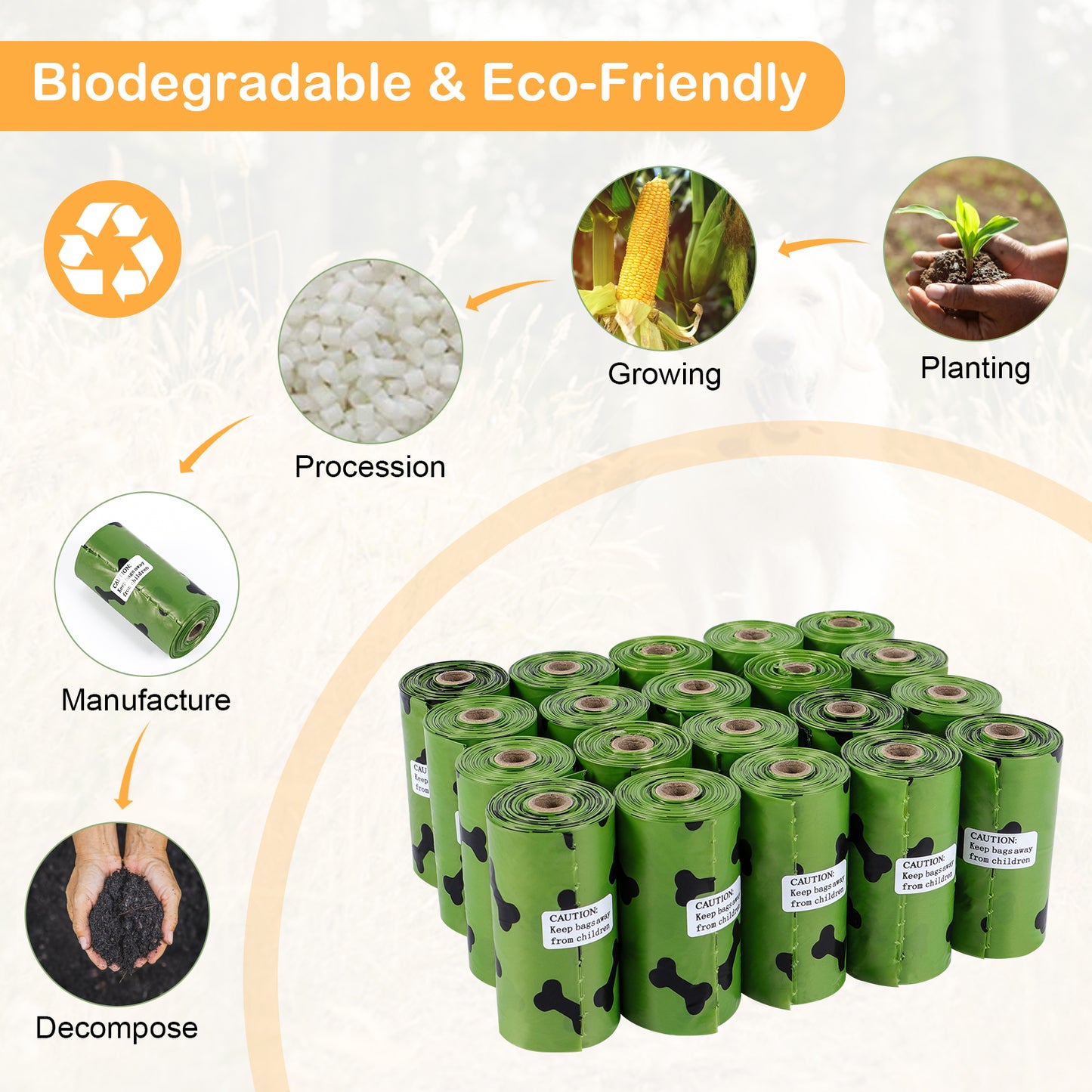 SKY-TOUCH 20Rolls-300pcs Dog Poop Bags Pet Dog Supplies for Dogs include 1pcs Green Adjustable Dispenser,Extra Thick and Strong, 100% Leak Proof, Biodegradable Waste Bag