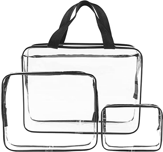 SKY-TOUCH 3Pcs Clear Cosmetic Bag, Portable Clear Toiletry Bag With Zipper & Carry Handle For Travel Luggage Pouch And Bathroom Cosmetics And Cream Storage, Waterproof