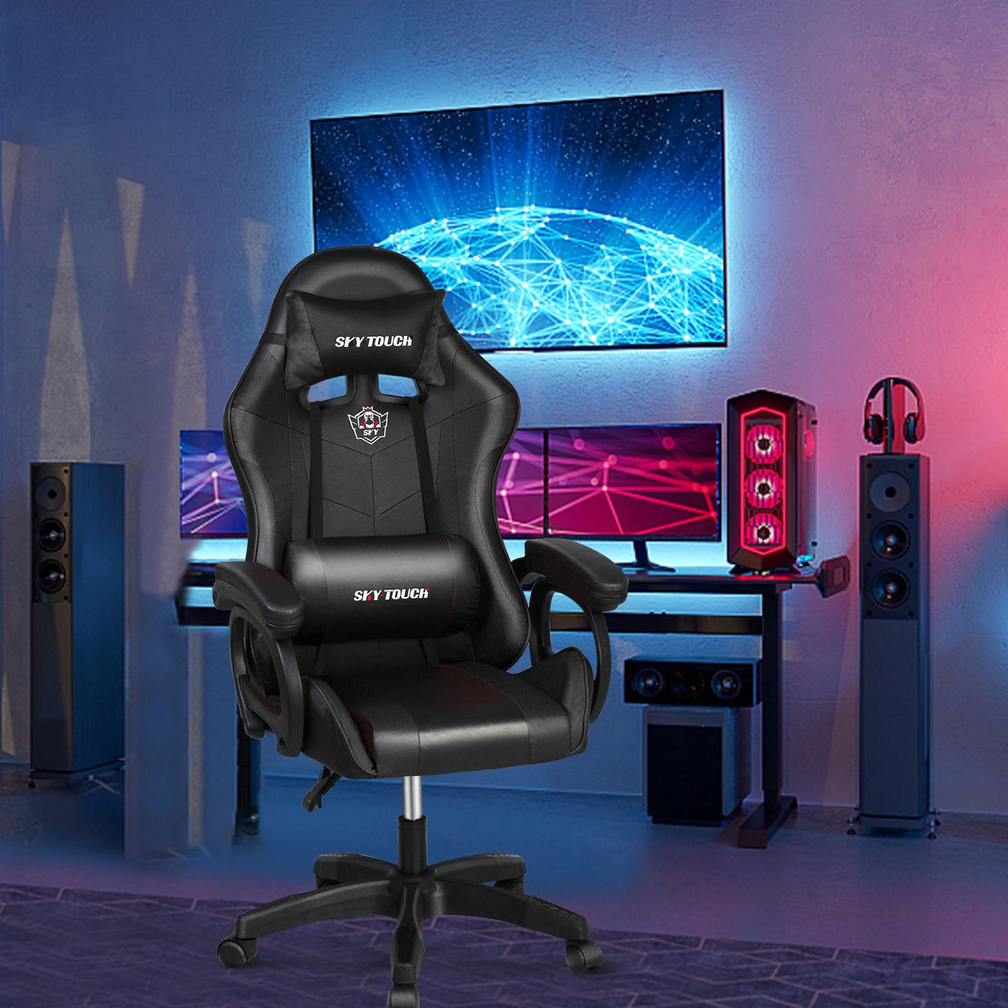 SKY-TOUCH Gaming Chair,Adjustable Computer Chair Pc Office Pu Leather High Back, Ergonomic design Lumbar Support,Comfortable Armrest Headrest