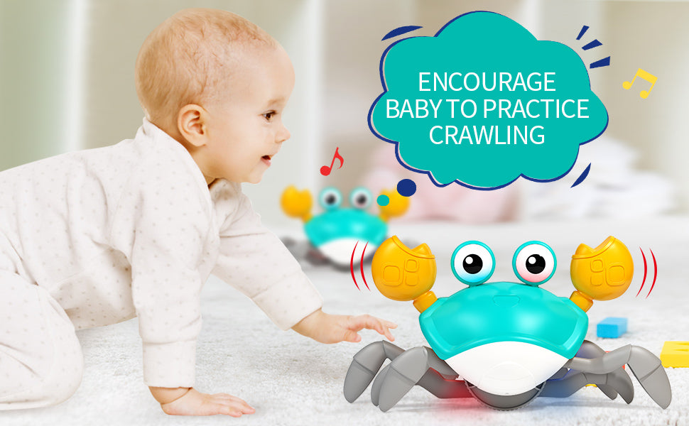 SKY-TOUCH Electric Runaway Crab,Crawling Crab Baby Toy with Music and LED Light Up,Toddler Interactive Learning Development Toy with Automatically Avoid Obstacles,For Babies, Toddlers and Kids