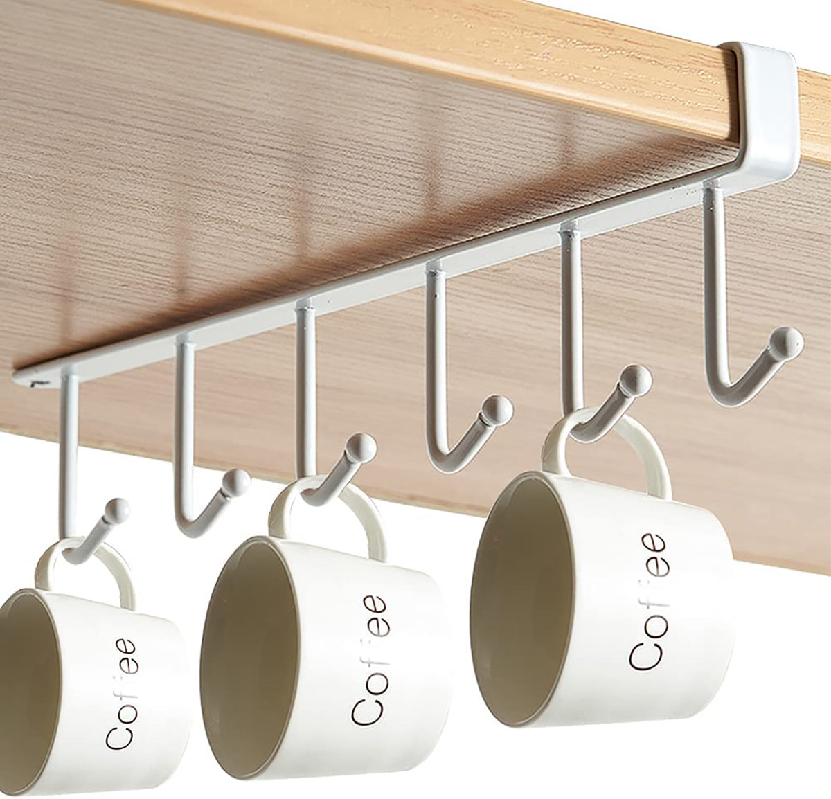 300pcs  Cup Holder Under Cabinet ,Multifunction Kitchen Drilling Free Coffee Cups Holder Hanger for Cups/Kitchen Utensils/Ties Belts/Scarf/Keys Storage Rack Cupboard Shelf Hanging Hook,White