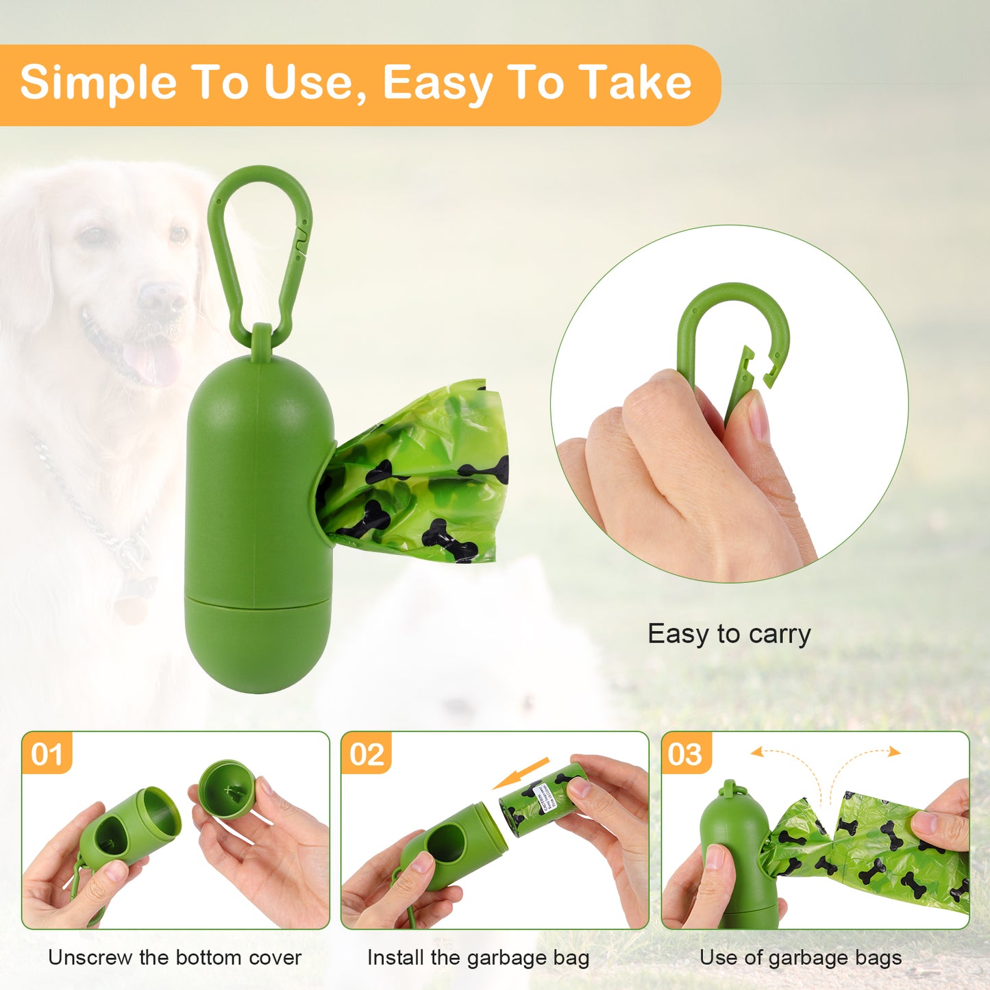 SKY-TOUCH 20Rolls-300pcs Dog Poop Bags Pet Dog Supplies for Dogs include 1pcs Green Adjustable Dispenser,Extra Thick and Strong, 100% Leak Proof, Biodegradable Waste Bag