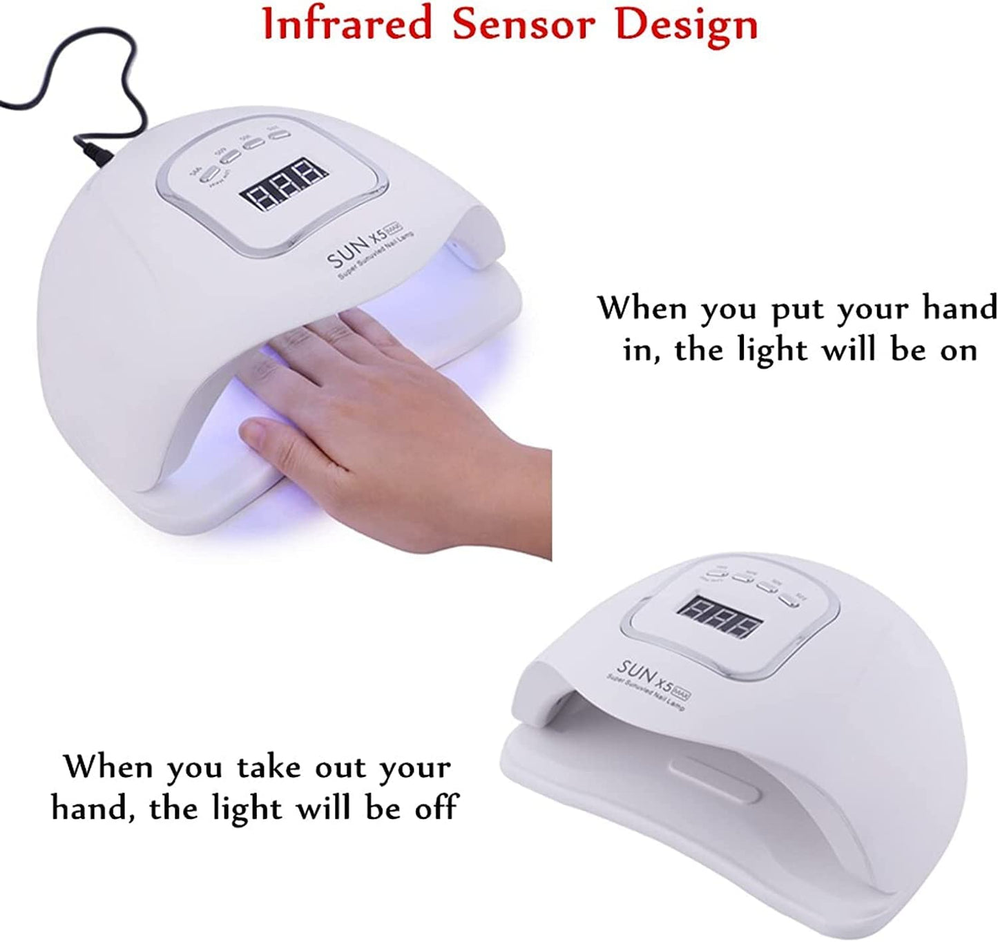 SKY-TOUCH Professional Gel Polish Led Nail Drying Lamp، Nail Dryer Sun X5 Plus 54W Uv Led Nail Lamp لصالون تجميل الأظافر الاحترافي، الأظافر، البولندية، المعالجة، المانيكير، الباديكير، أدوات فنون الأظافر، أبيض
