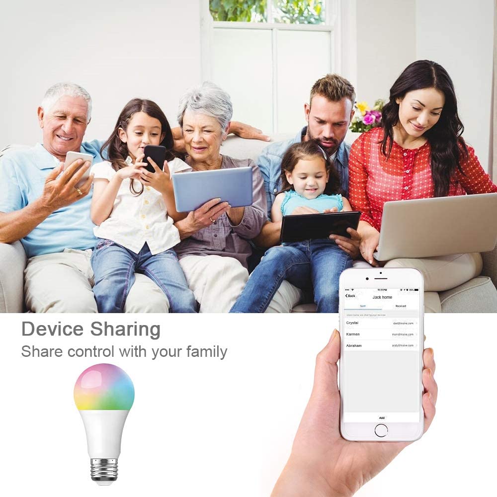 لمبة إضاءة ذكية Sky-Touch، متعددة الألوان قابلة للتعتيم واي فاي ذكية وبلوتوث متوافقة مع Alexa وGoogle Home Assistant
