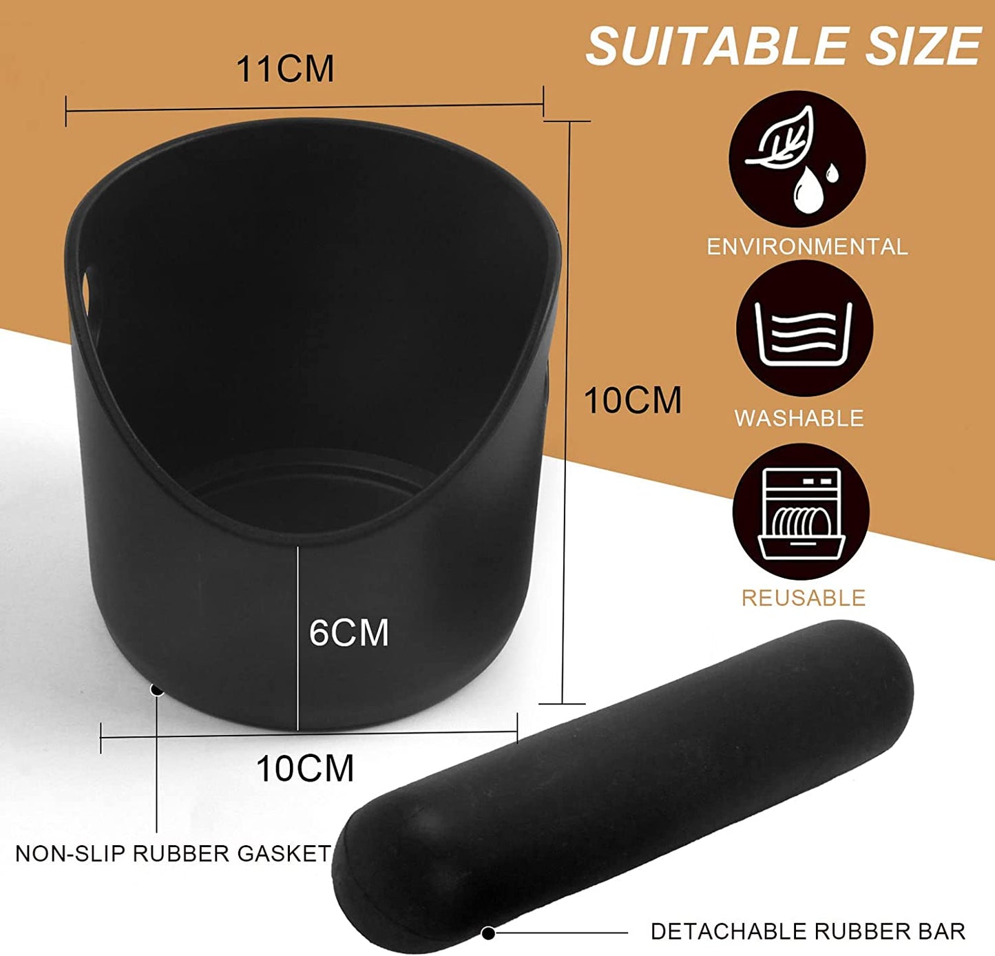 صندوق طحن القهوة من SKY-TOUCH، صندوق طحن قهوة الإسبريسو، صندوق نفايات مضاد للانزلاق، صندوق نفايات مع قضيب دق قابل للفصل للمنزل أو المقهى، أسود
