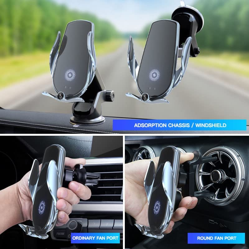 SKY-TOUCH Car Phone Holder With Wireless Car Charger,Charging Car Phone Mount,Magic Clip Car Mobile Phone Wireless Charger Infrared Induction Bracket Smart Navigation Car Bracket Charger Black