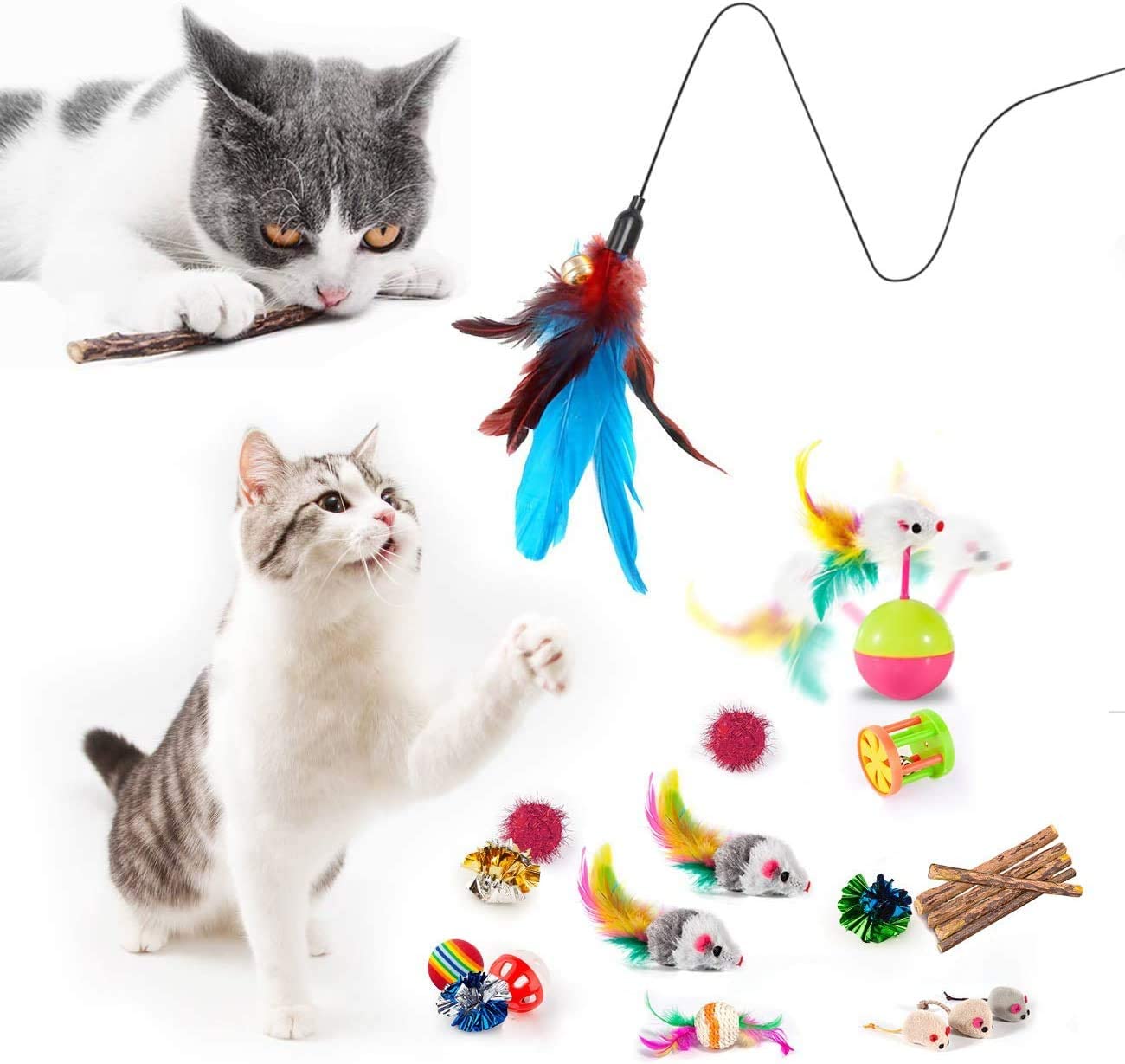 SKY-TOUCH 30pcs Interactive Cat Toys - Keep Your Cat Active and Happy with Variety Teaser Wand, Cat Tunnel, Tent, and Fish Toy,The best gifts for cat lovers