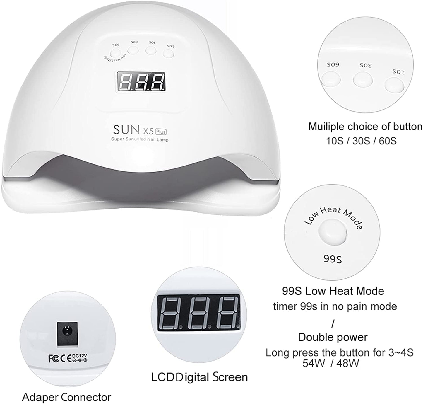 SKY-TOUCH Professional Gel Polish Led Nail Drying Lamp، Nail Dryer Sun X5 Plus 54W Uv Led Nail Lamp لصالون تجميل الأظافر الاحترافي، الأظافر، البولندية، المعالجة، المانيكير، الباديكير، أدوات فنون الأظافر، أبيض