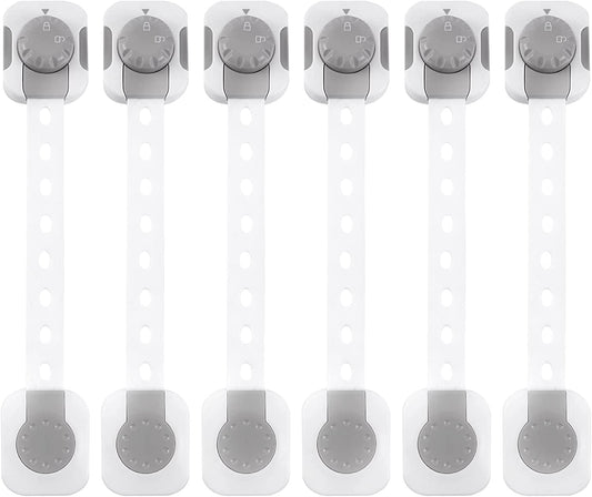 SKY TOUCH 6pcs Baby Safety Lock,Child Safety Locks,Multi Functional Adjustable Double Button Baby Anti Clip Latch System For Cabinets, Drawers, Fridge, Closet Doors Etc, White