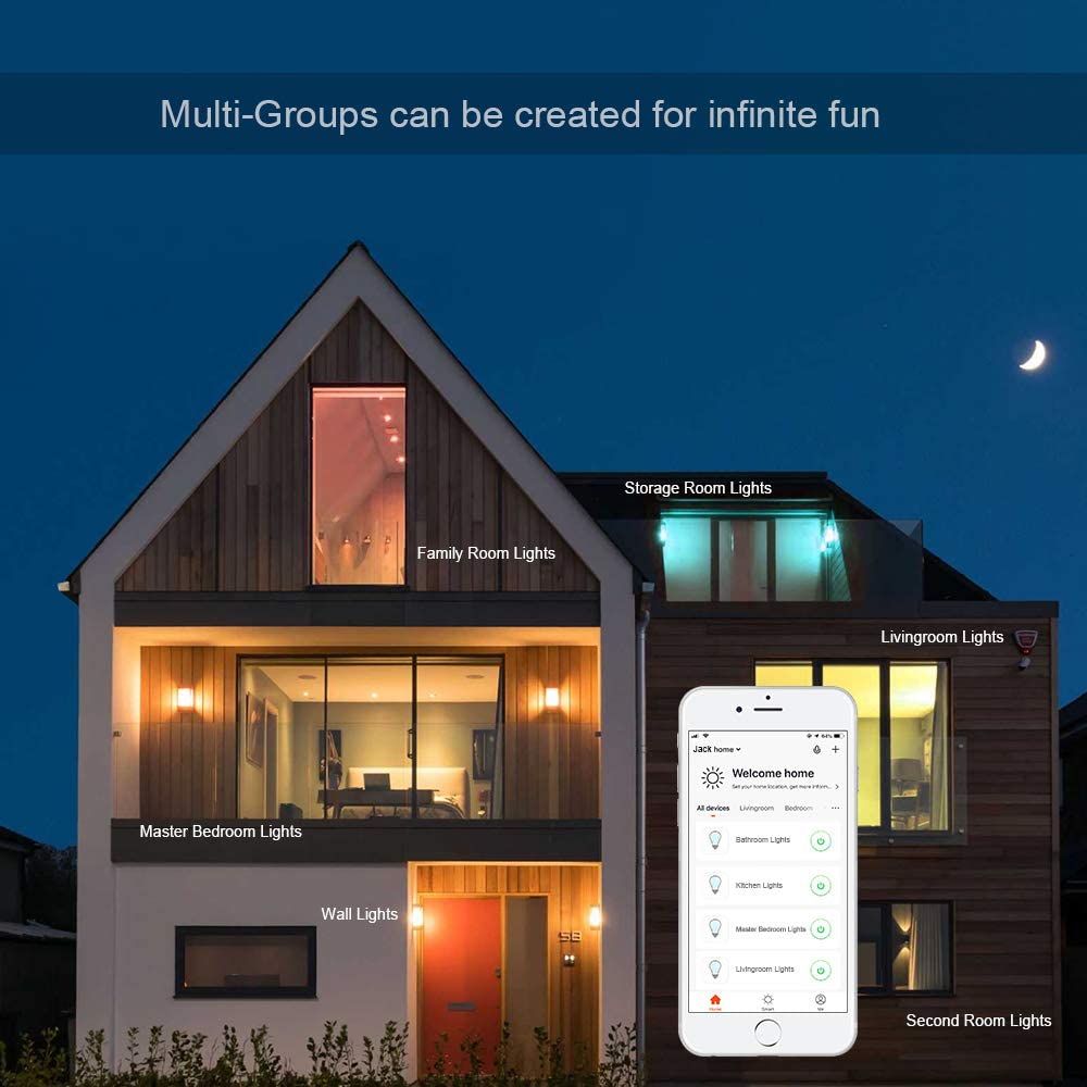 لمبة إضاءة ذكية Sky-Touch، متعددة الألوان قابلة للتعتيم واي فاي ذكية وبلوتوث متوافقة مع Alexa وGoogle Home Assistant