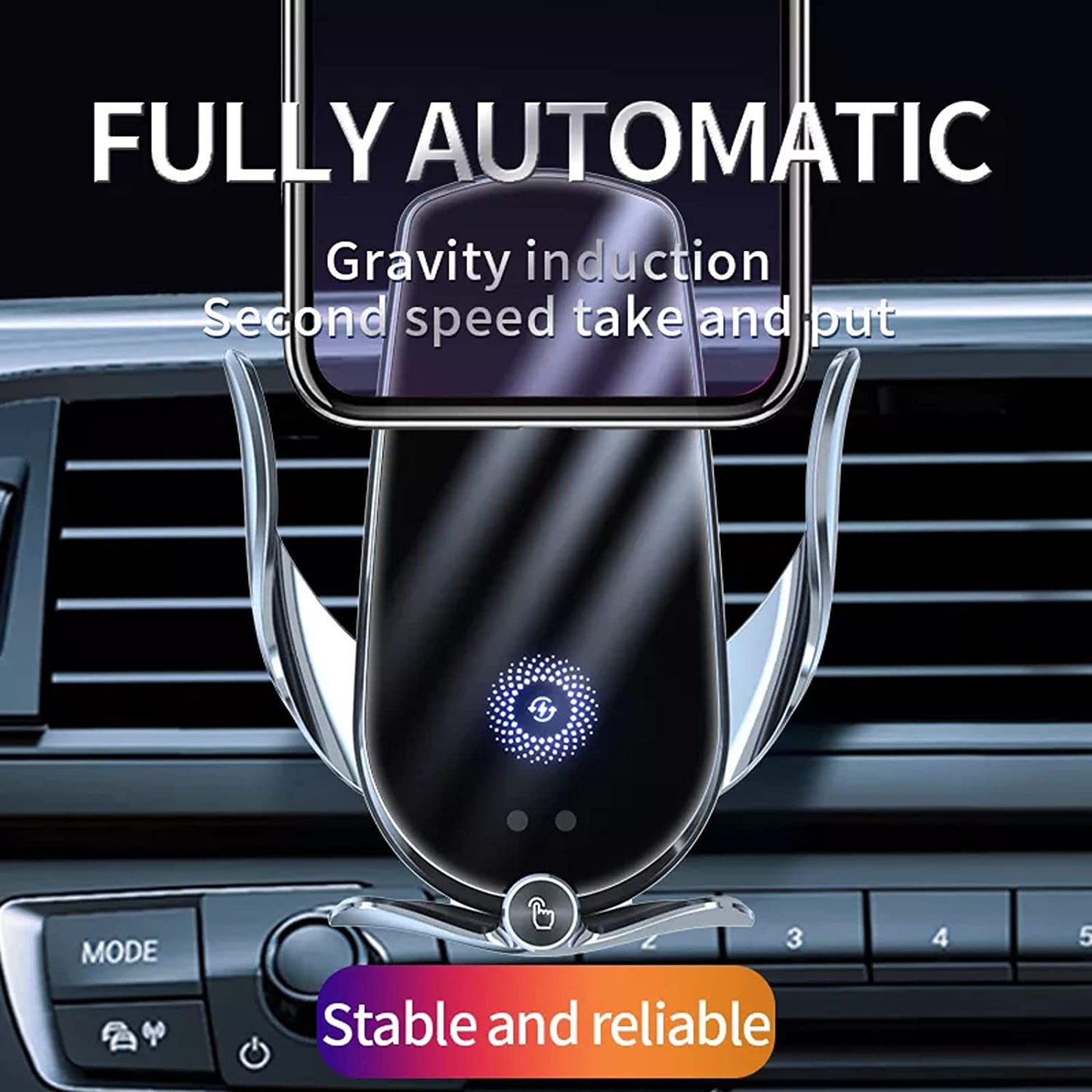 SKY-TOUCH Car Phone Holder With Wireless Car Charger,Charging Car Phone Mount,Magic Clip Car Mobile Phone Wireless Charger Infrared Induction Bracket Smart Navigation Car Bracket Charger Black