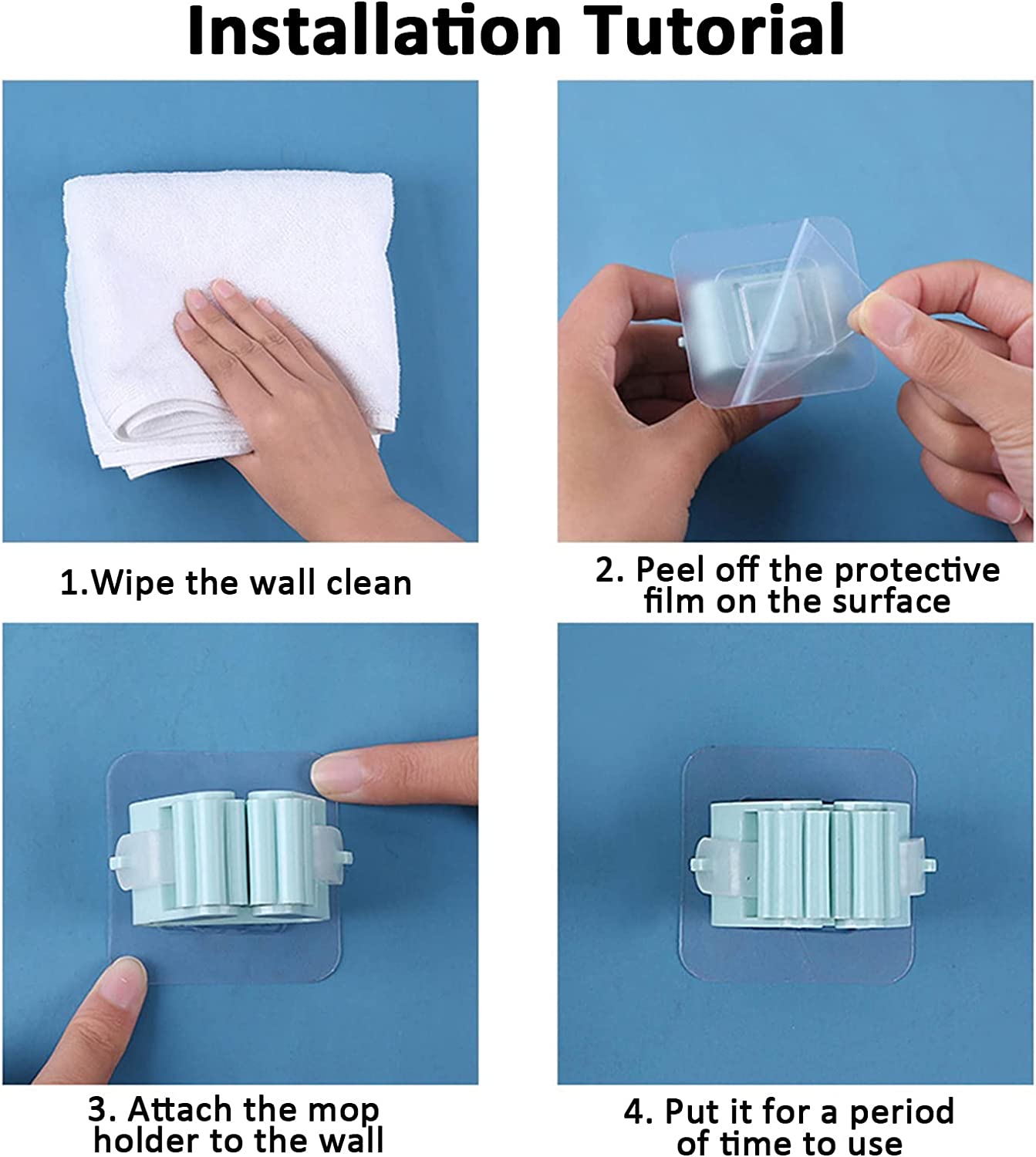 200pack - 5 Pieces Adhesive Wall Mounted Mop and Broom Holder, Wall Mount Kitchen and Bathroom Organizer Self Adhesive Easy Install Multicolored Heavy Duty Holder