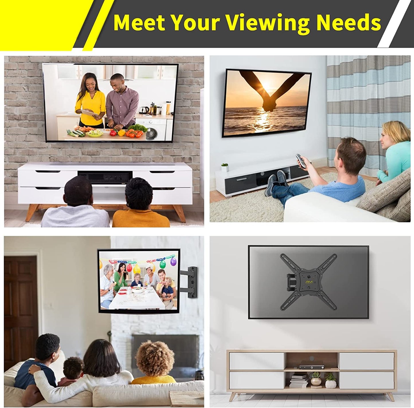 حامل جداري للتلفزيون قابل للإمالة والدوار من SKY-TOUCH - دعامة فولاذية شديدة التحمل لشاشات LED مقاس 32-55 بوصة، وشاشات LCD، وأجهزة تلفزيون مسطحة ومنحنية، بسعة 70 رطلًا، VESA 400x400، RM-400 أسود