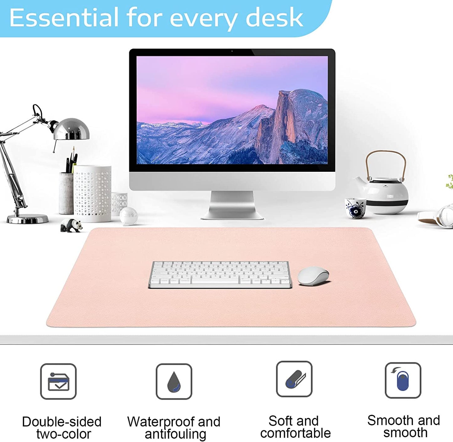 لوحة ماوس SKY-TOUCH كبيرة من الجلد وسادة مكتب كمبيوتر مكتب حصيرة لوحة ماوس ألعاب ممتدة، غير قابلة للانزلاق مقاومة للماء للاستخدام المزدوج واقي حصيرة مكتب 80 سم × 40 سم