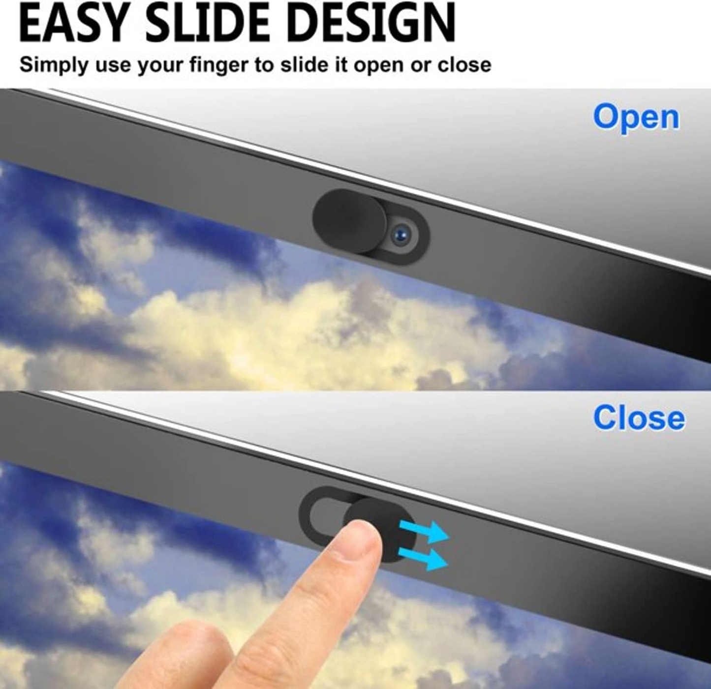 غطاء كاميرا ويب SKY-TOUCH 6 قطع، رفيع للغاية، لأجهزة الكمبيوتر المحمول والكمبيوتر الشخصي وأجهزة Apple MacBook وiPad والهاتف الخلوي، إلخ. كتلة شبكية بسمك 0.22 بوصة لحماية خصوصيتك وأمانك (أسود)