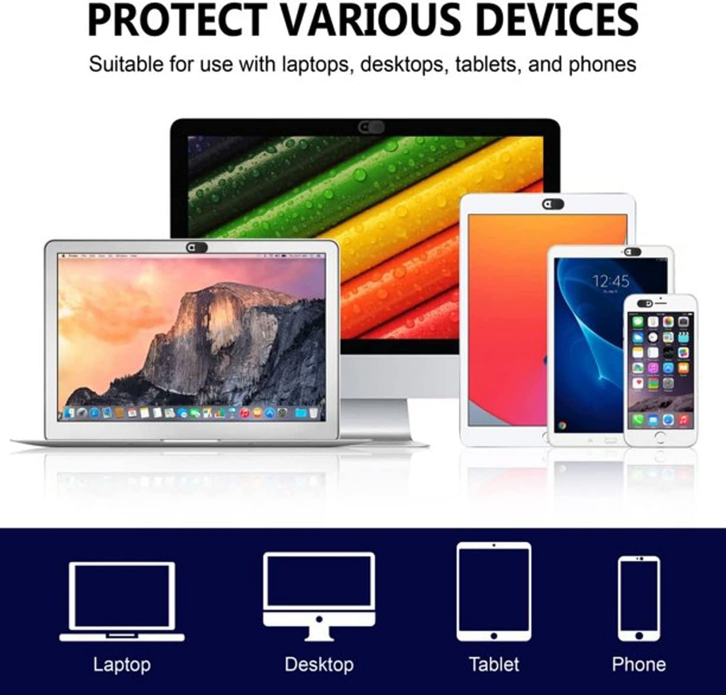 غطاء كاميرا ويب SKY-TOUCH 6 قطع، رفيع للغاية، لأجهزة الكمبيوتر المحمول والكمبيوتر الشخصي وأجهزة Apple MacBook وiPad والهاتف الخلوي، إلخ. كتلة شبكية بسمك 0.22 بوصة لحماية خصوصيتك وأمانك (أسود)
