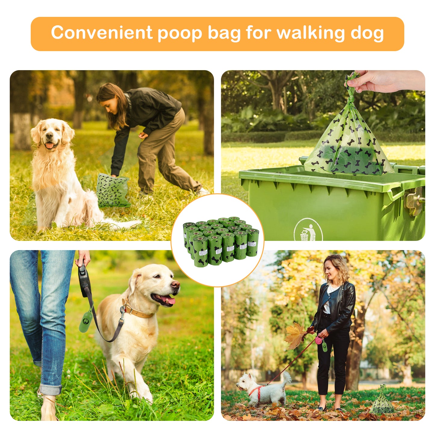 SKY-TOUCH 20Rolls-300pcs Dog Poop Bags Pet Dog Supplies for Dogs include 1pcs Green Adjustable Dispenser,Extra Thick and Strong, 100% Leak Proof, Biodegradable Waste Bag