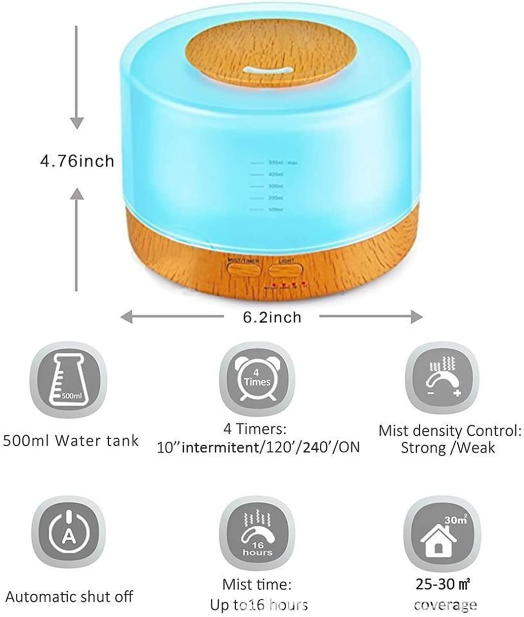 موزع روائح الزيوت العطرية من SKY-TOUCH سعة 500 مل، موزع روائح علاجية مطور، مرطب رذاذ بارد مع وظيفة إيقاف التشغيل التلقائي، مرطب خالٍ من مادة BPA للمنزل وغرفة النوم والمكتب، أصفر