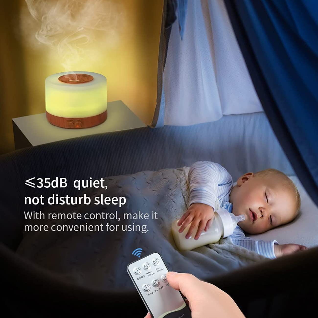 موزع روائح الزيوت العطرية من SKY-TOUCH سعة 500 مل، موزع روائح علاجية مطور، مرطب رذاذ بارد مع وظيفة إيقاف التشغيل التلقائي، مرطب خالٍ من مادة BPA للمنزل وغرفة النوم والمكتب، أصفر