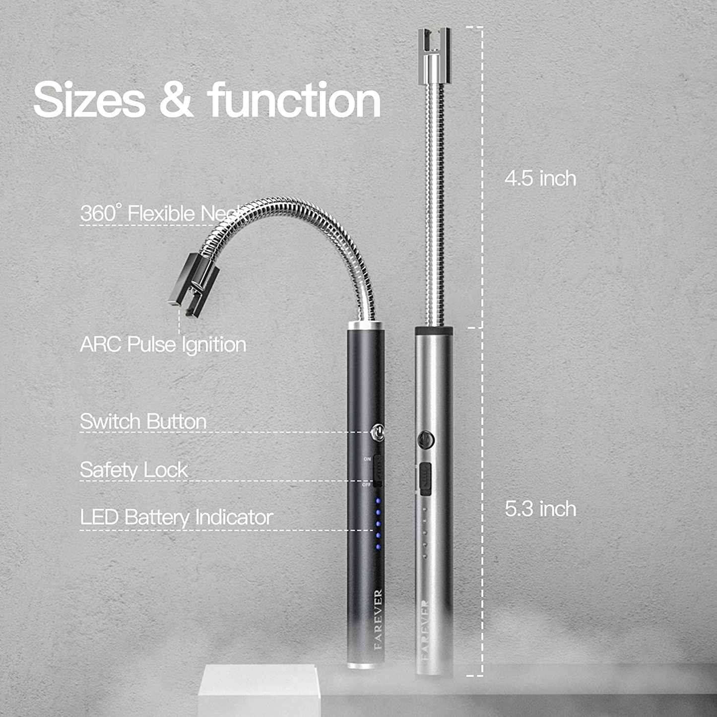 ولاعة قوسية من SKY-TOUCH، ولاعة إلكترونية عديمة اللهب مع مؤشر بطارية LED، ولاعة USB قابلة لإعادة الشحن ومقاومة للرياح والطقس للمطبخ والشواء والشموع والألعاب النارية وموقد الغاز