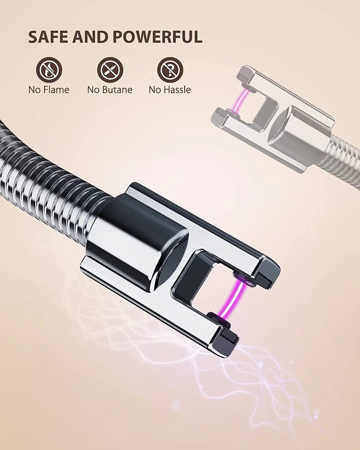ولاعة قوسية من SKY-TOUCH، ولاعة إلكترونية عديمة اللهب مع مؤشر بطارية LED، ولاعة USB قابلة لإعادة الشحن ومقاومة للرياح والطقس للمطبخ والشواء والشموع والألعاب النارية وموقد الغاز