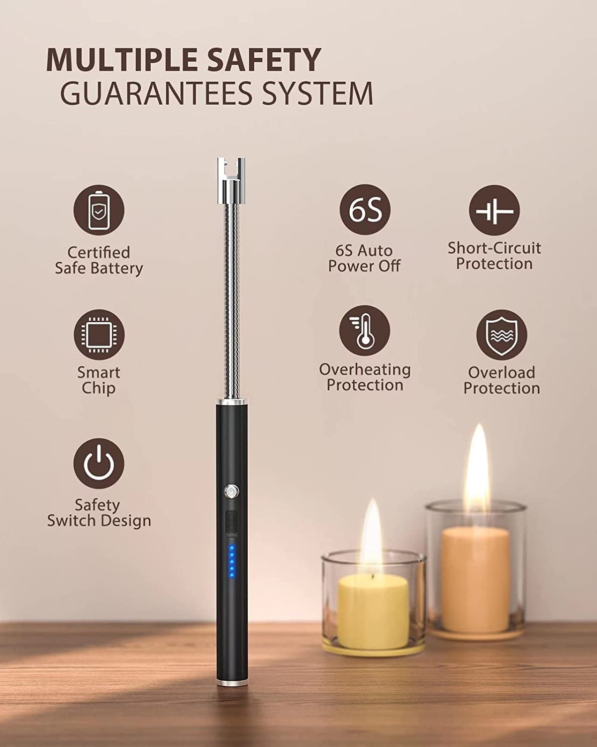 ولاعة قوسية من SKY-TOUCH، ولاعة إلكترونية عديمة اللهب مع مؤشر بطارية LED، ولاعة USB قابلة لإعادة الشحن ومقاومة للرياح والطقس للمطبخ والشواء والشموع والألعاب النارية وموقد الغاز