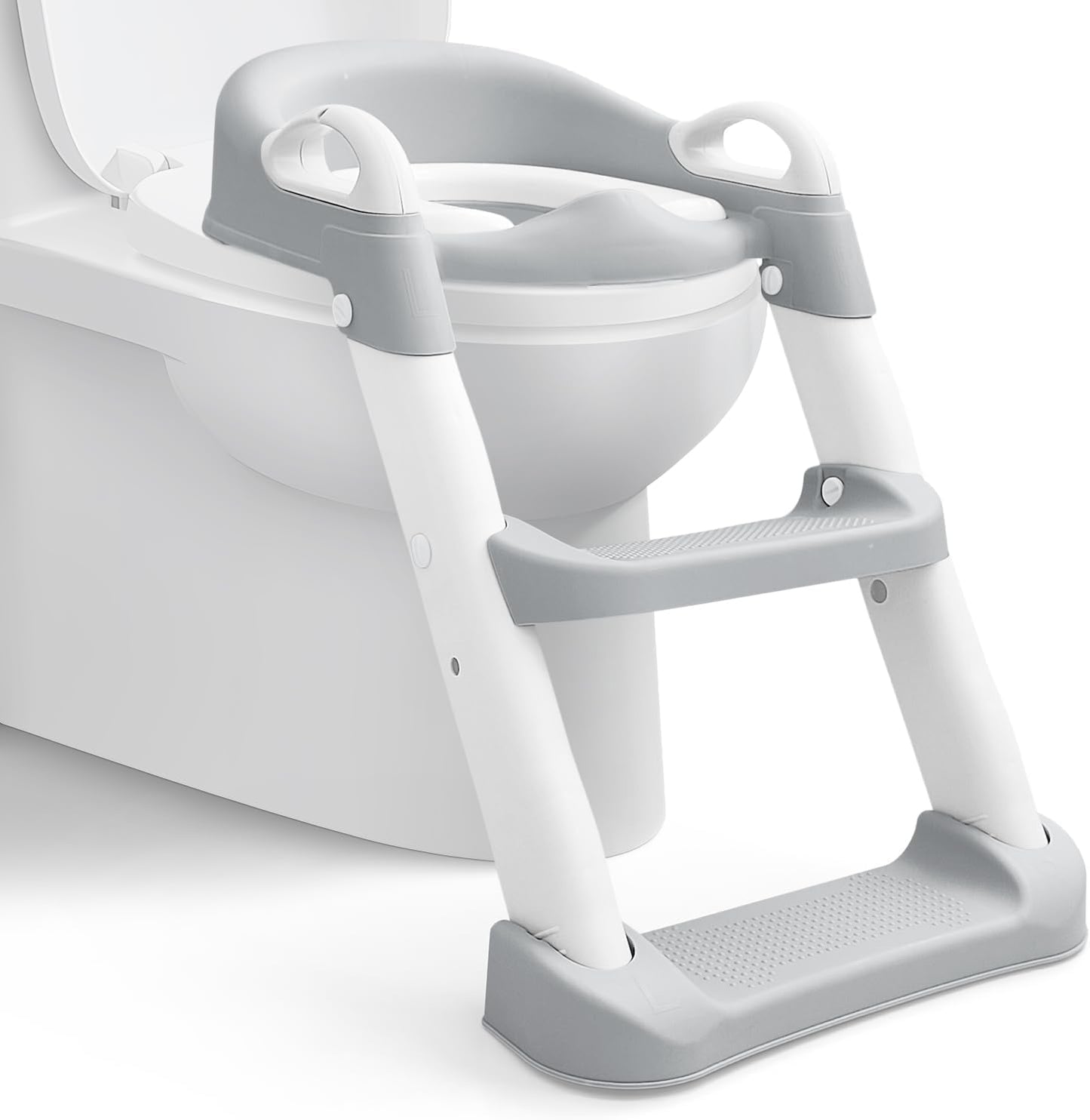 SKY-TOUCH Kids Potty Training Seat with Steps,Adjustable Toddlers Potty Toilet Trainer,Toilet Ladder Seat, Folding Children's Toilet Training with Steps Non Slip & Space Efficient for Boys Girls，Grey