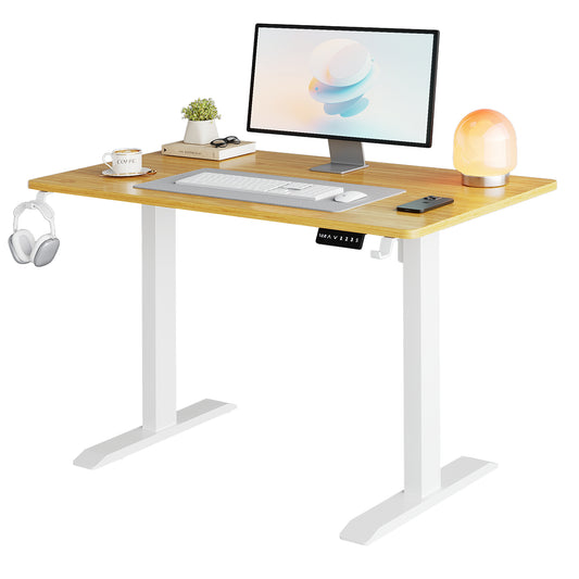 SKY-TOUCH Electric Adjustable Height Standing Desk,Elevating Desk, 120x60cm, Height Memory, Storage Hook, 28.9"-46.5" Elevating range,for Office Stand Up Computer Desk, Beige(top consists of 2 parts)