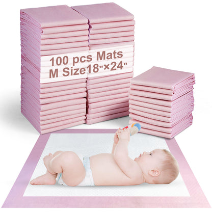 SKY-TOUCH 50 Pieces Baby Disposable Changing Mats,Waterproof Baby Changing Pads, 45x60 cm, Highly Absorbent Leakproof Changing Pad Baby, Ultra soft Diaper Changing Mat Underpads for Baby Pink