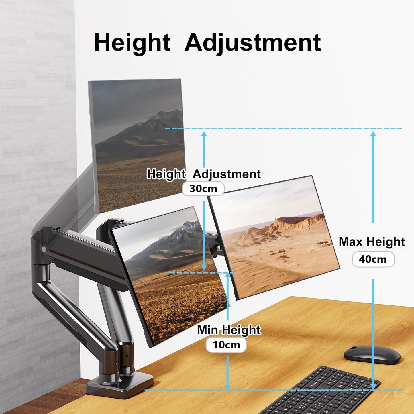 SKY-TOUCH Dual Monitor Stand for 17–32 Inches, Adjustable Gas Spring Dual Arm Mount, Heavy Duty Full Motion Monitor Desk Mount with Clamp & Grommet Base, VESA 75x75/100x100, Holds up to 10kg per Arm