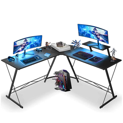 SKY-TOUCH L-Shaped Gaming Desk - 50.8x18.1x28inch" Home Office Corner Desk with Shelf, Large Monitor Stand, Sturdy Writing Workstation, Round Edge