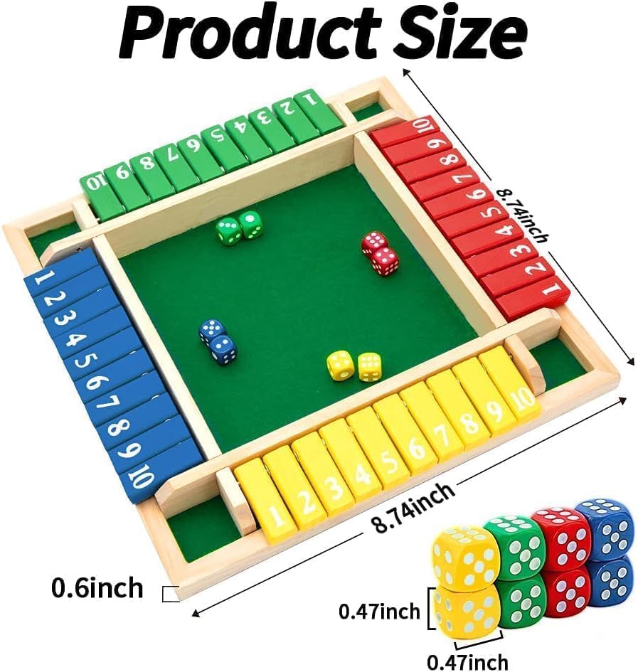 SKY-TOUCH Shut The Box Dice Game, 4-player wooden dice game, Family wooden desktop math game, 8 dice classic desktop game, Suitable for family education,Fun party classroom,Kids Adults.