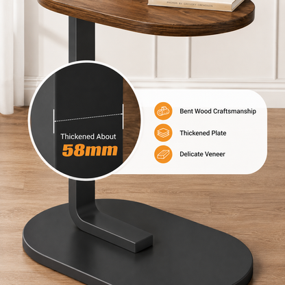 SKY-TOUCH C-Shaped End Table, Small Side Table for Couch, Sofa table, Perfect Snack Table with Metal Frame for Bedroom, Living Room & Small Spaces, Overbed Tables (Walnut) - 45x28x58.5cm