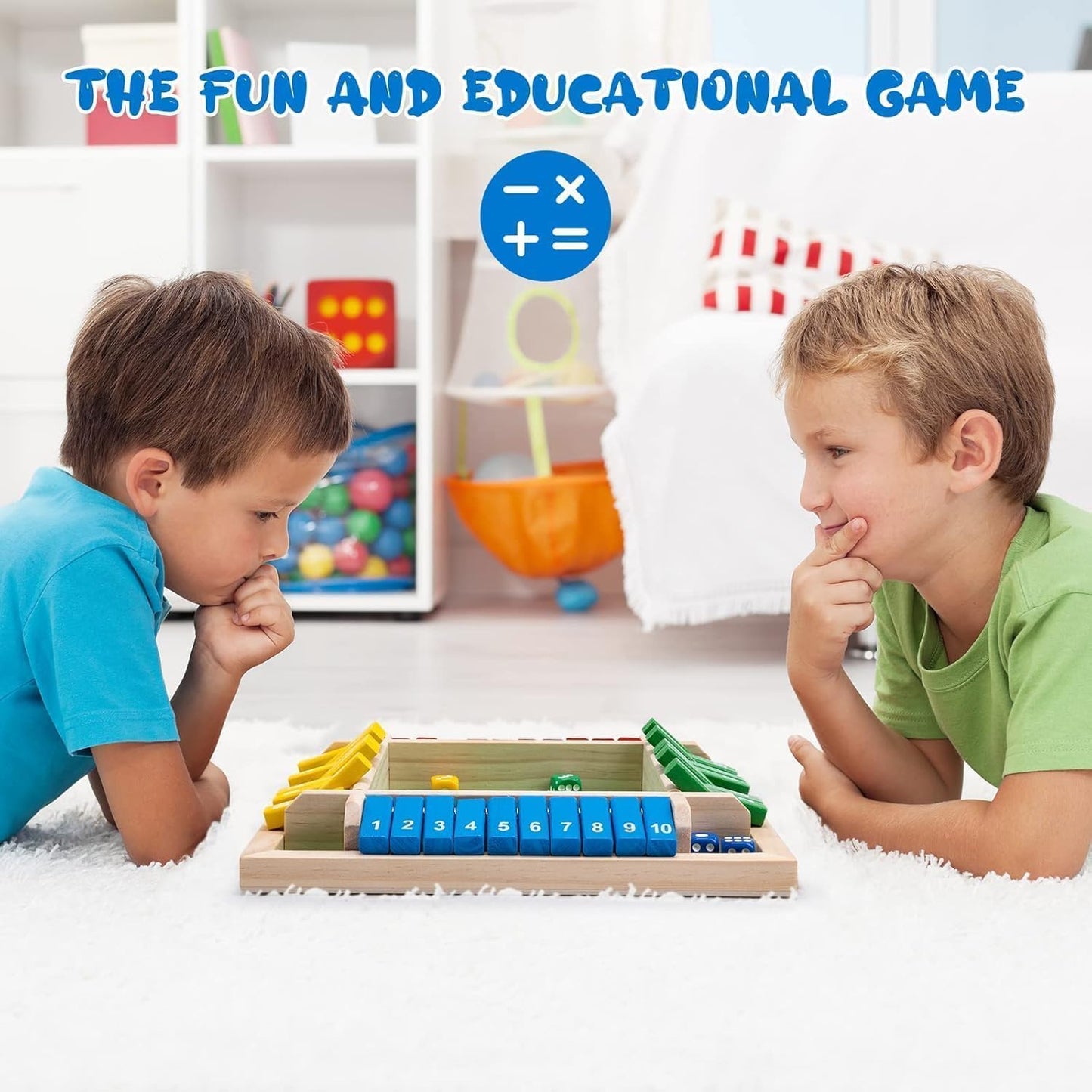 SKY-TOUCH Shut The Box Dice Game, 4-player wooden dice game, Family wooden desktop math game, 8 dice classic desktop game, Suitable for family education,Fun party classroom,Kids Adults.