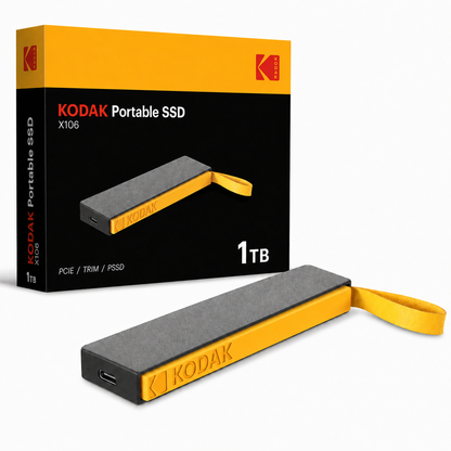KODAK X106 Portable SSD, 5Gbps High-Speed External Solid State Drive, Up to 500MB/s Read Speed, USB-C Portable Storage with PVC+ABS Shell and Leather Loop for Photos, 4K Videos, Travel and File Backup