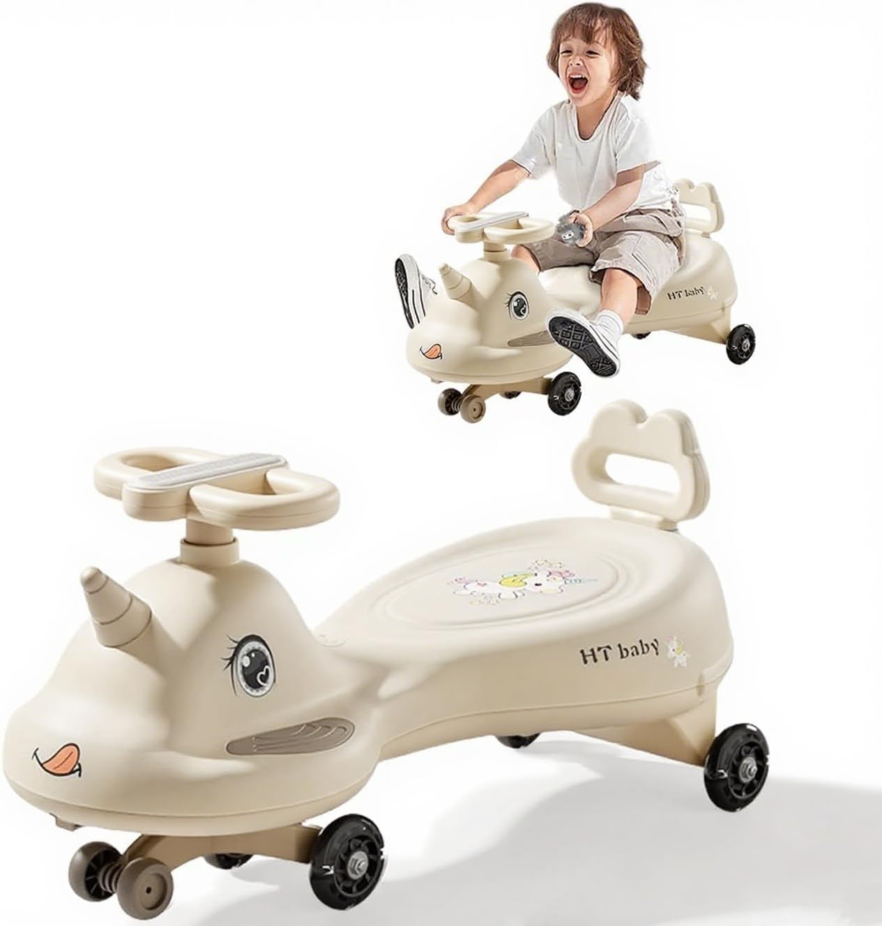 SKY-TOUCH Children's Twist and Swing Car with LED Wheels, Lights and Music, Twist, Spin, and Swing Control, Durable Rocking Car, Ride-On Toy, Suitable for Boys and Girls Ages 3+, Kid's Birthday Gift