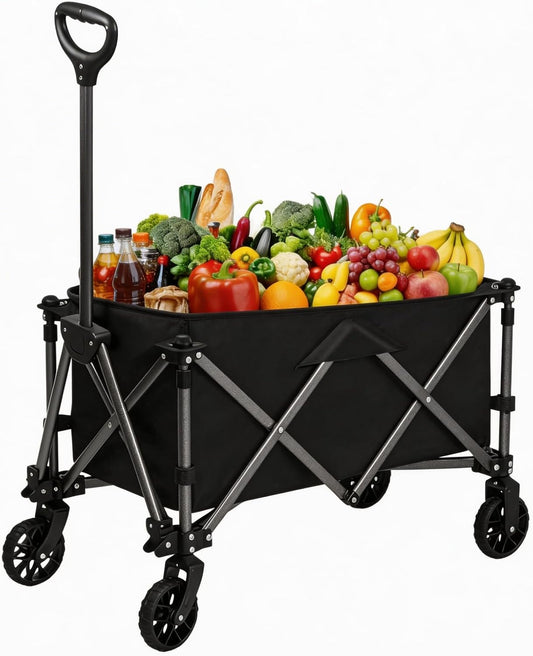 SKY-TOUCH Foldable Wagon Outdoor, Collapsible Trolley Cart, Portable Trolley Bearing Heavy Capacity for Beach Garden Shopping Carts & Stroller Wagon