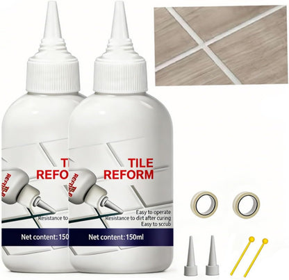 SKY-TOUCH Tile Grout Sealant 2 pcs,150ml White Tile Gap Repair Filler for Bathroom&Kitchen, Waterproof Anti-Mold Tile Gap Filler, Wall & Floor Crack Repair Adhesive-with Seam Ball & Scraper