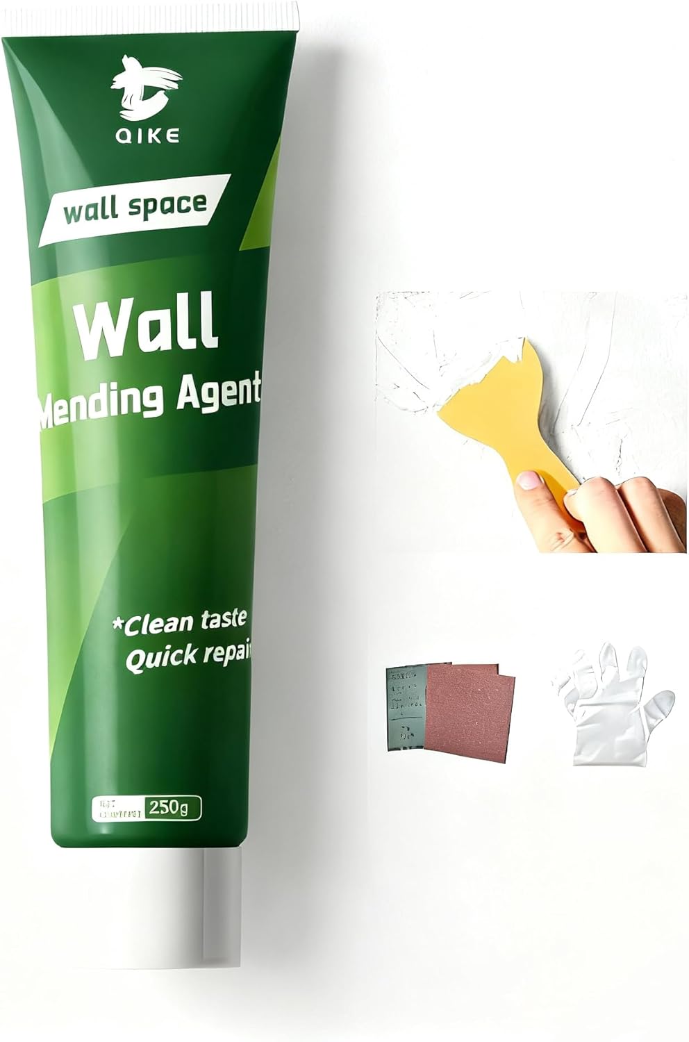 SKY-TOUCH Wall Repair Paste Kit – 250g White Spackle for Cracks & Holes, Fast-Drying, Odorless Putty With Scraper, Sandpaper & Gloves for Smooth Interior Wall Finish