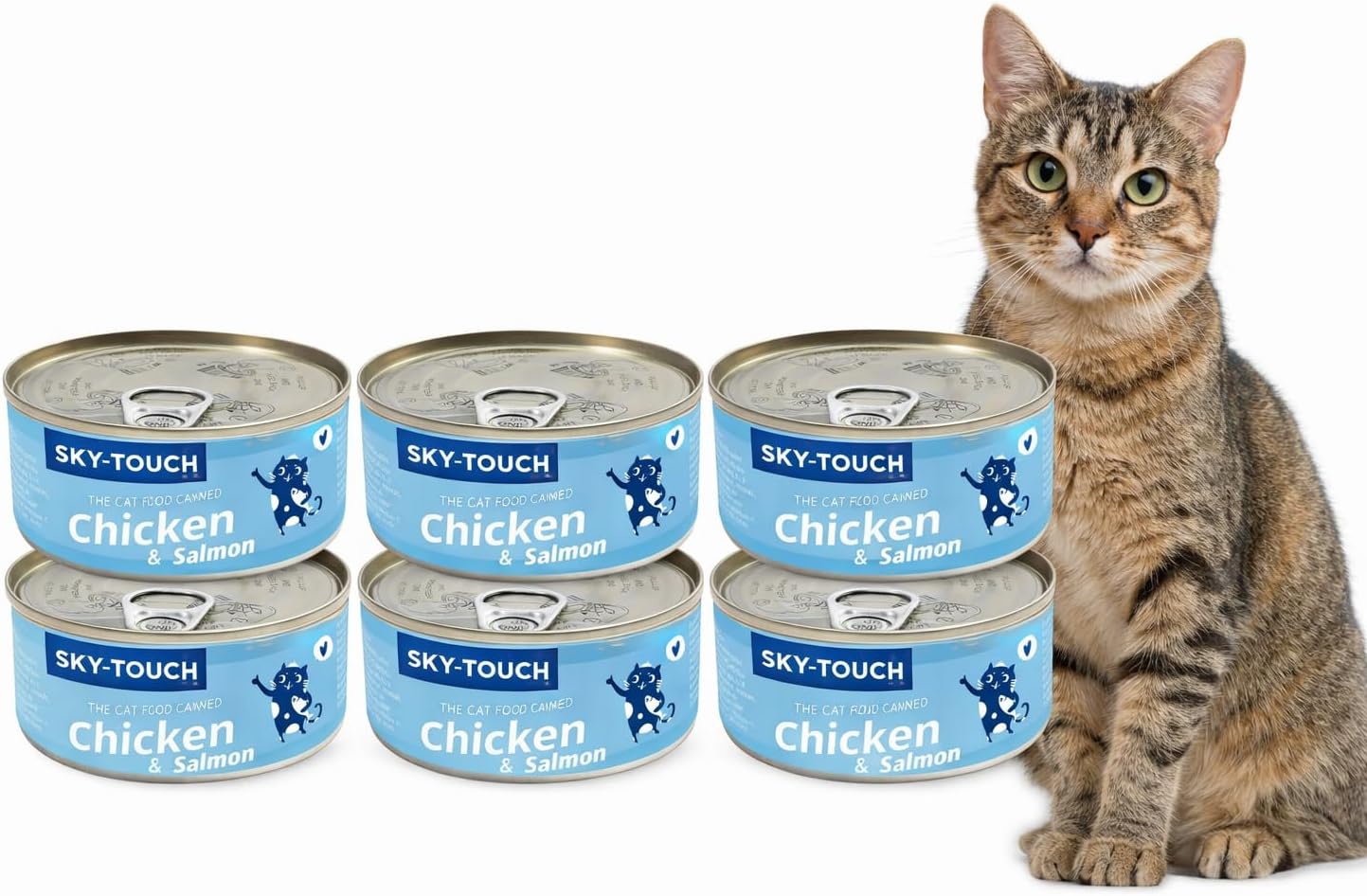 SKY-TOUCH 6Pack Wet Cat Food Can 85g, Shredded Real Meat in Broth, Grain-Free High Protein Cat Food with Taurine, Fish Oil, Vitamins & Minerals, Hydrating Nutrition for Kittens & Adult Cats(Salmon)