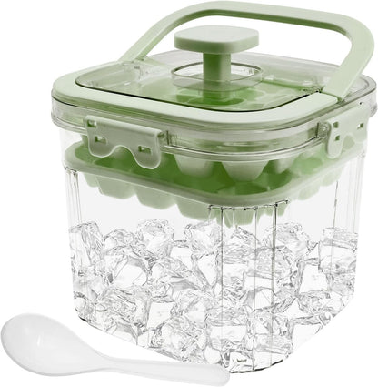 SKY-TOUCH 5L Portable Ice Bucket for Freezer with 56 Grids Mold Tray & Scoop, Large Capacity Clear Refrigerator Ice Cube Storage Bin for Outdoor Camping and BBQ Party (Green)